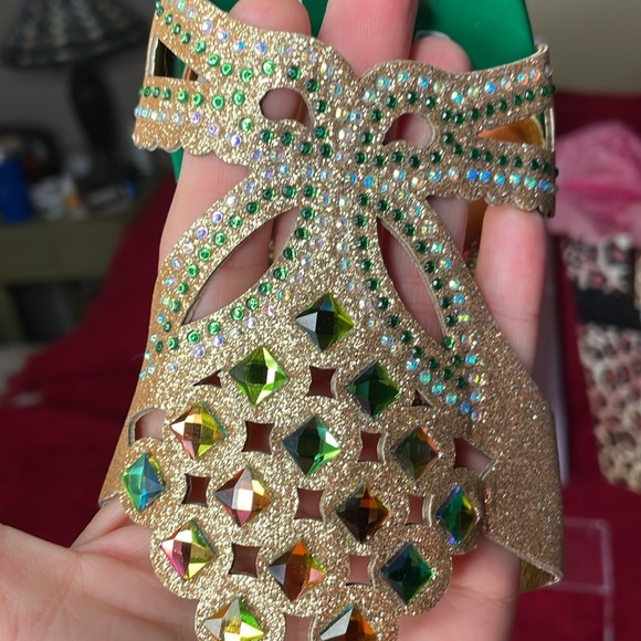 JEWELED HEELS GOLD, GREEN, PINK AND AMBER COLORED GEMS MIRRORED HEELS SIZE 38 - Picture 11 of 12